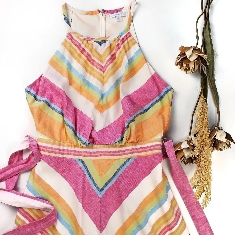 N Y & Co Pink White Orange Stripe Linen Dress XS - Picture 4 of 4
